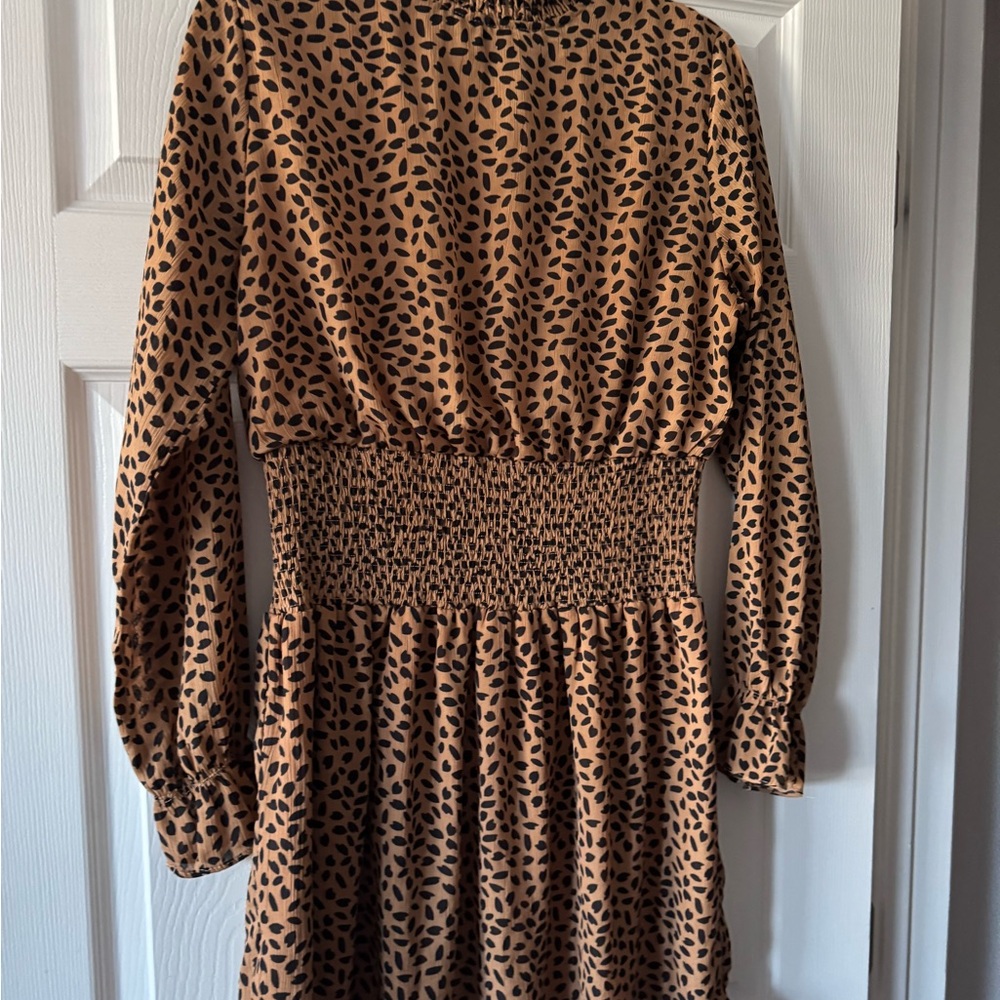 She + Sky Tan Dress with Black Smocked Waist